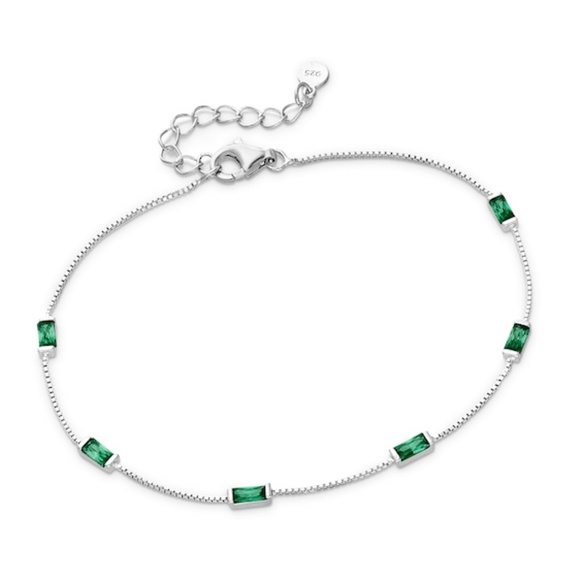 Sterling Silver Baguette Station Bracelet In Emerald - Picture 1 of 5